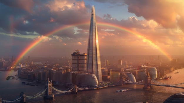 Photo gratuite un arc-en-ciel coloré apparaît dans le ciel au-dessus du paysage naturel