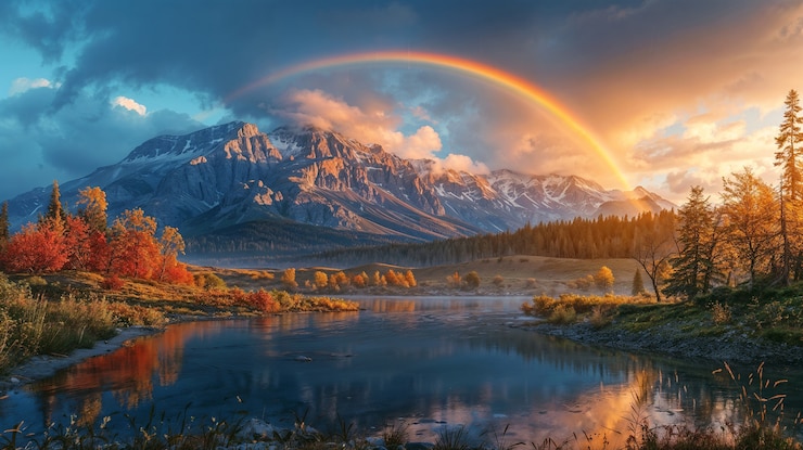 Photo gratuit un arc-en-ciel photoréaliste avec un paysage naturel de campagne