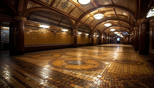 Photo gratuite des arches illuminées traversent un ancien couloir souterrain généré par l'ia