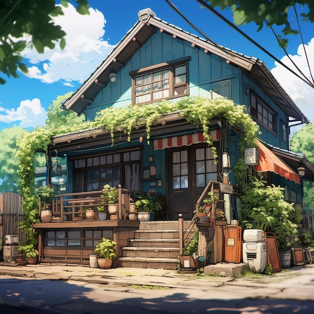 Photo gratuite l'architecture de la maison de style anime