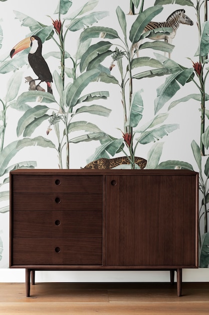 Armoire En Bois Moderne Du Milieu Du Siècle Par Un Mur De Feuilles