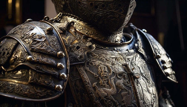 Photo gratuite une armure majestueuse symbolise la chevalerie médiévale générée par l'ia