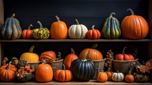 Arrangement de belles citrouilles crues