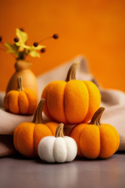 Photo gratuite arrangement de citrouilles en feutre d'aiguille