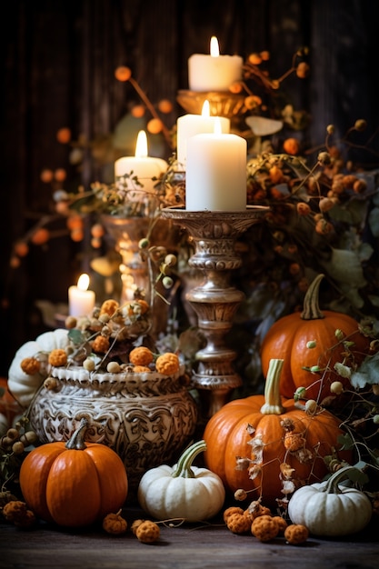 Photo gratuite arrangement de citrouilles à l'intérieur