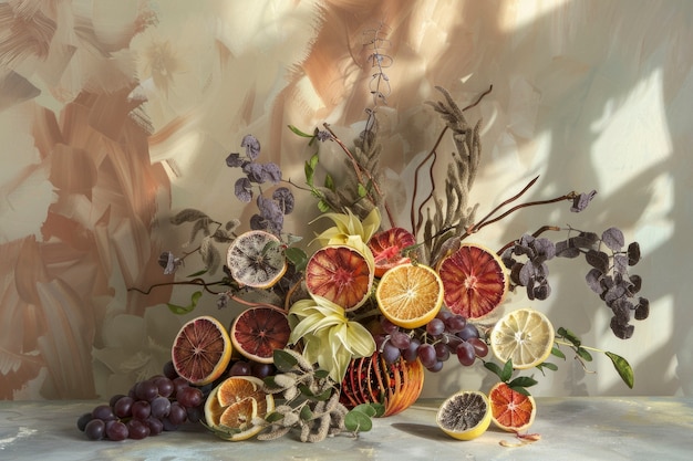 Photo gratuite arrangement décoratif avec des fruits secs et des fleurs