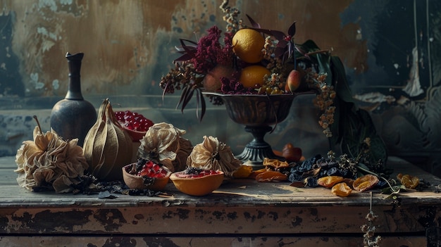 Photo gratuite arrangement décoratif avec des fruits secs et des fleurs