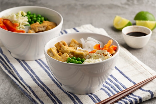 Arrangement avec un délicieux repas végétalien