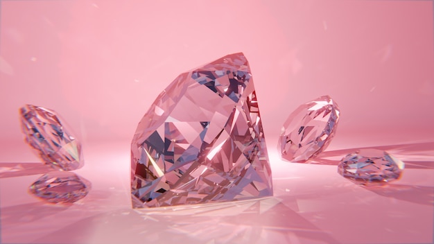 Arrangement de diamants brillants sur fond rose