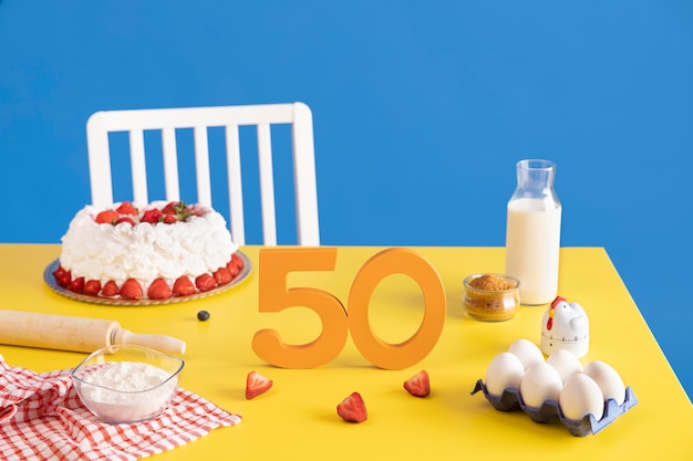 Arrangement du 50e anniversaire avec des ingrédients pour la cuisson des gâteaux