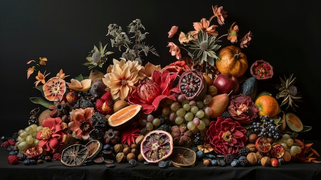 Photo gratuite arrangement avec des fruits et légumes secs décoratifs