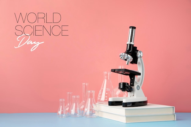 Arrangement de la journée mondiale de la science avec microscope