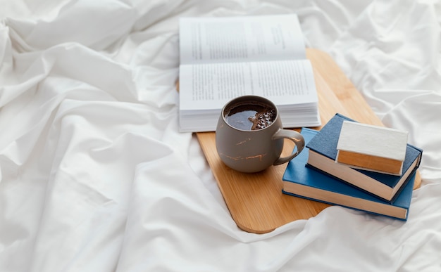 Arrangement avec livres grand angle