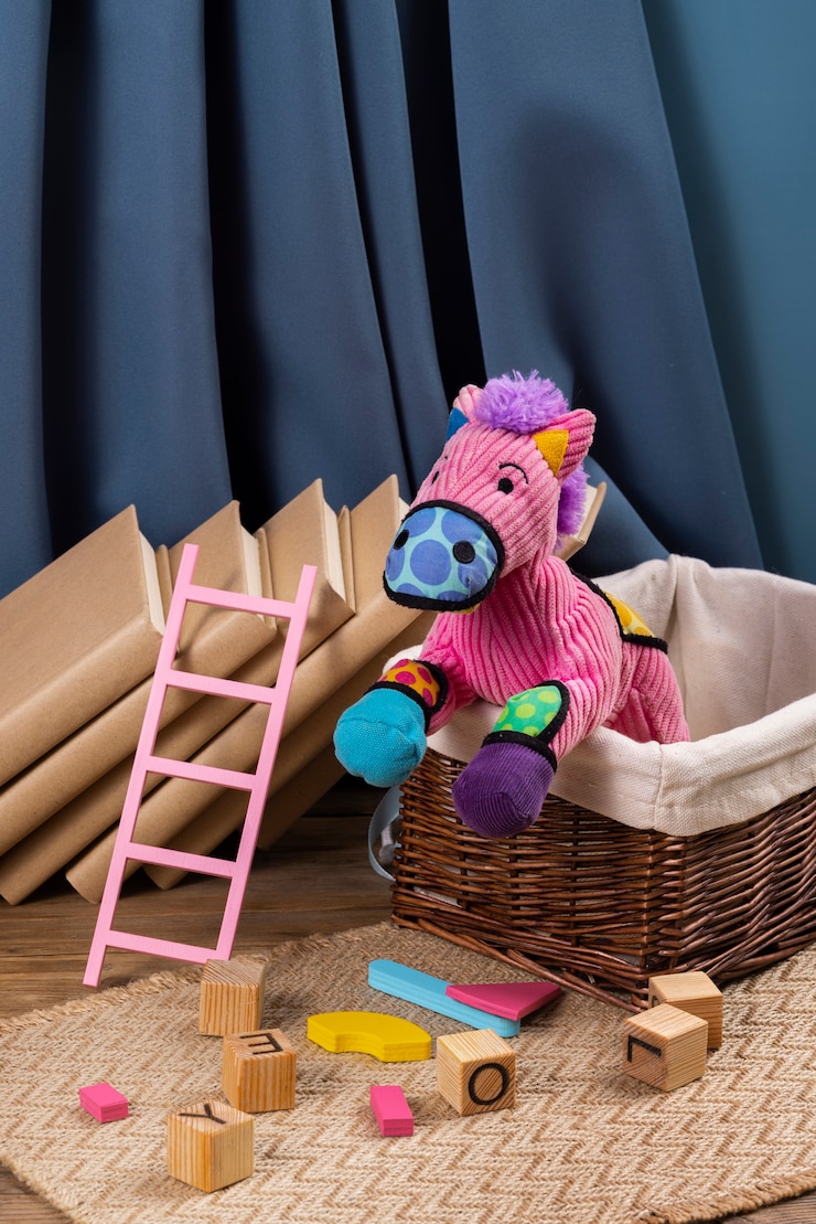 Photo gratuit arrangement mignon de jouets en peluche et de livres