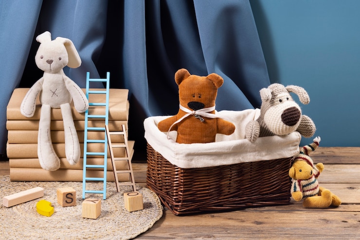 Photo gratuit arrangement mignon de jouets en peluche