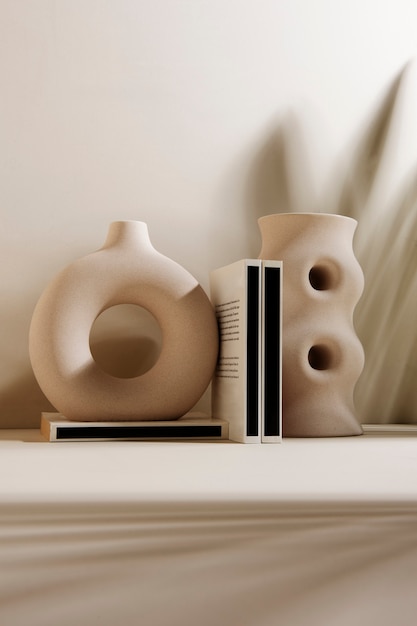 Arrangement minimaliste moderne de vases et de livres