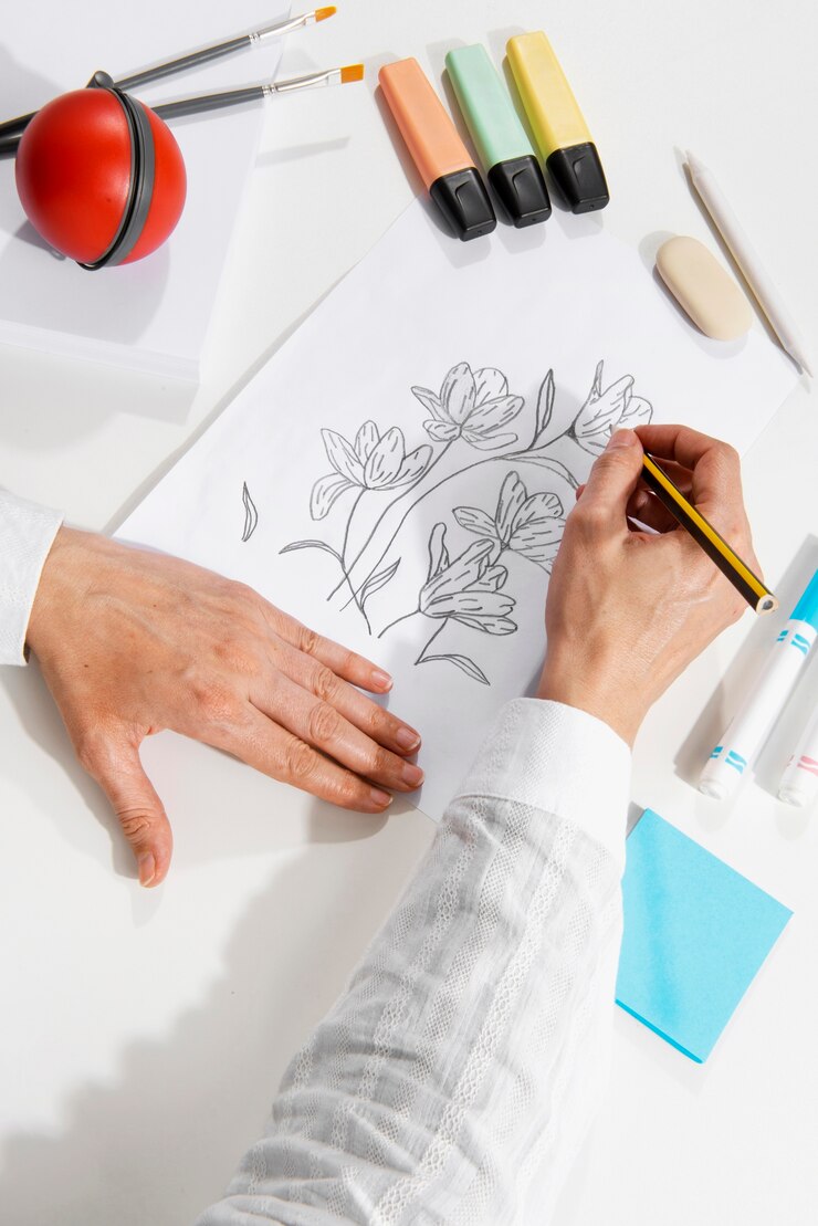Photo gratuit arrangement d'outils d'illustrateur nature morte