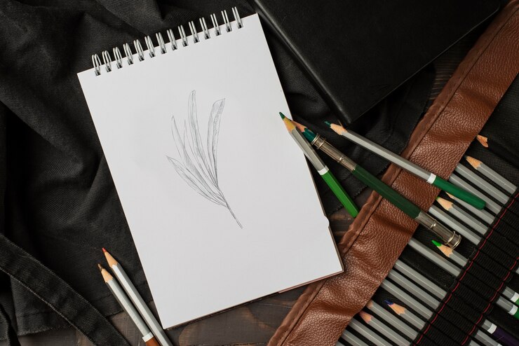 Photo gratuit arrangement d'outils illustrateurs nature morte