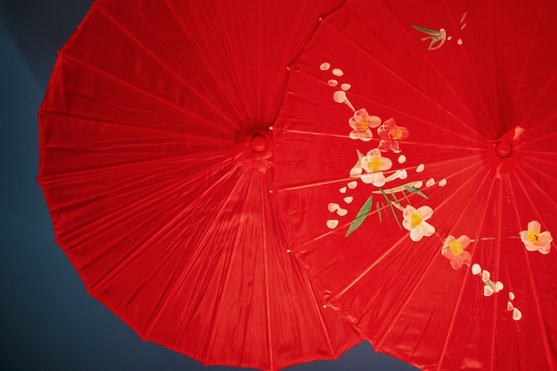 Arrangement de parapluies wagasa rouges à plat