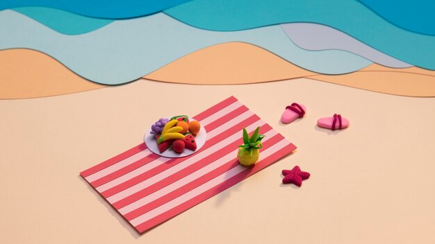 Arrangement de plage d'été en papier