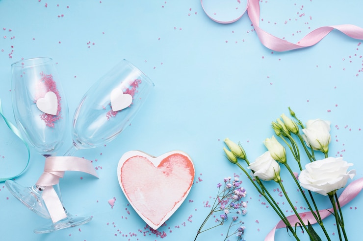 Photo gratuit arrangement à plat pour l'événement de la saint-valentin