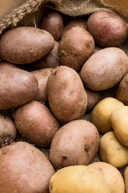 Photo gratuite arrangement de pommes de terre crues à plat