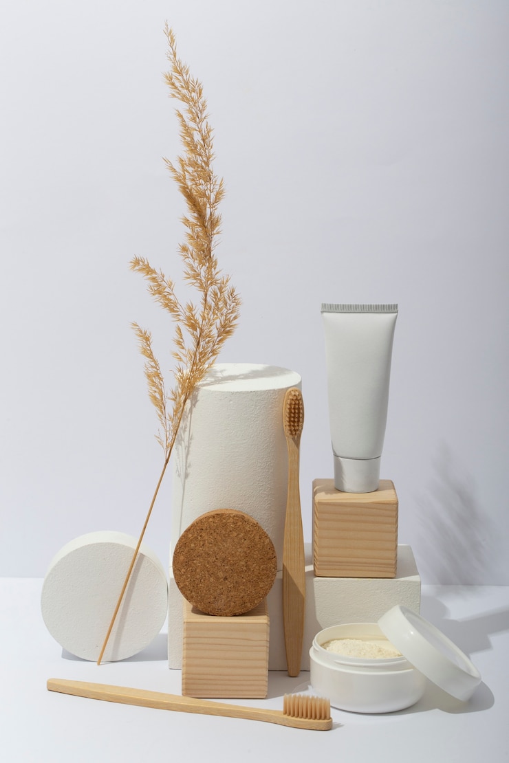 Photo gratuit arrangement de produits écologiques à angle élevé