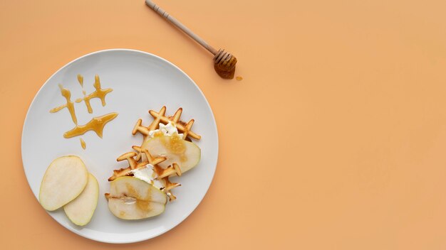 Arrangement de repas de petit-déjeuner vue de dessus