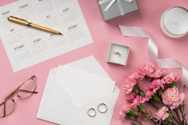 Photo gratuit arrangement des ressources du planificateur de mariage à plat