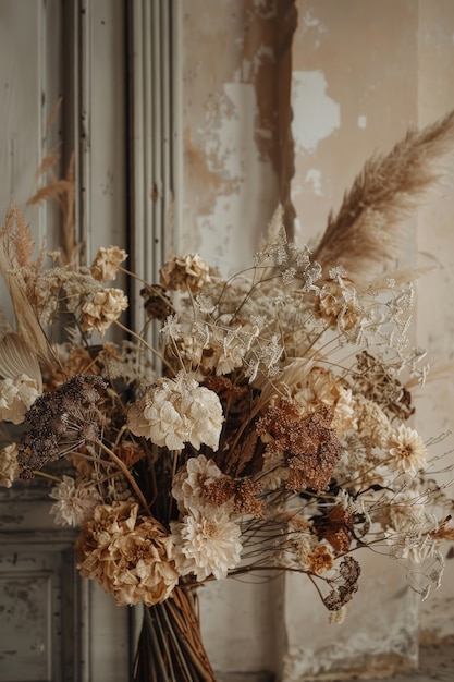 Un arrangement de rêve décoratif avec des fleurs séchées