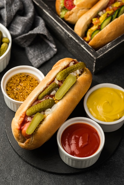 Arrangement savoureux de hot-dogs