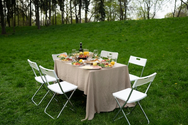 Photo gratuite arrangement de table à angle élevé dans la nature