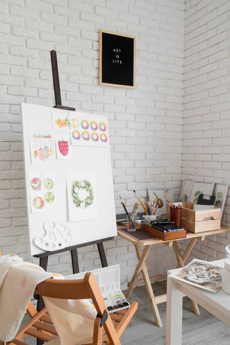 Photo gratuit arrangement avec toile de peinture
