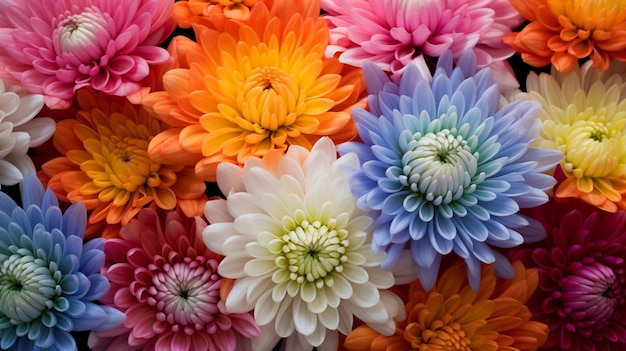 Photo gratuite un arrière-plan de chrysanthèmes de différentes couleurs