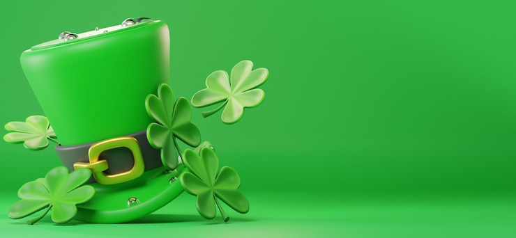Photo gratuit arrière-plan du chapeau de saint-patrick avec des feuilles de trèfle illustration 3d