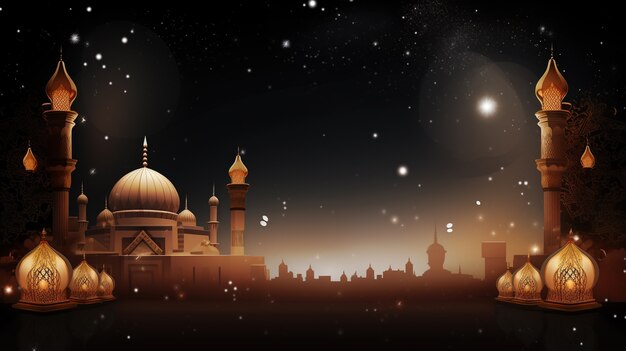 Arrière-plan du Ramadan avec une mosquée éclairée de bougies
