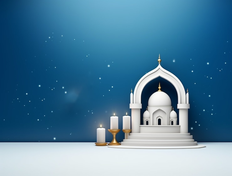 Photo gratuit arrière-plan du ramadan avec une mosquée illuminée par des bougies