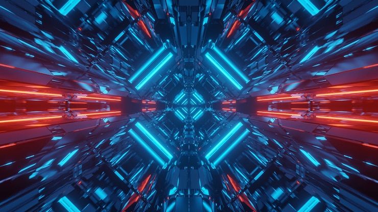 Photo gratuit arrière-plan futuriste de science-fiction abstraite avec des néons rouges et bleus