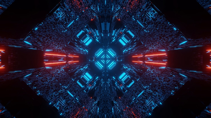 Photo gratuit arrière-plan futuriste de science-fiction abstraite avec des néons rouges et bleus