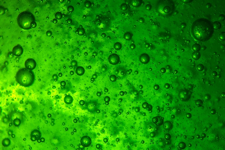 Photo gratuit arrière-plan d'un grand nombre de bulles d'air dans un liquide vert