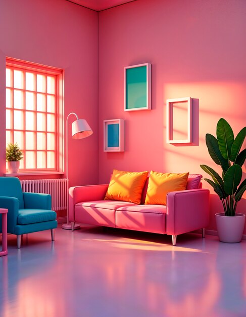 Arrière-plan intérieur 3D à ondes rétro colorées