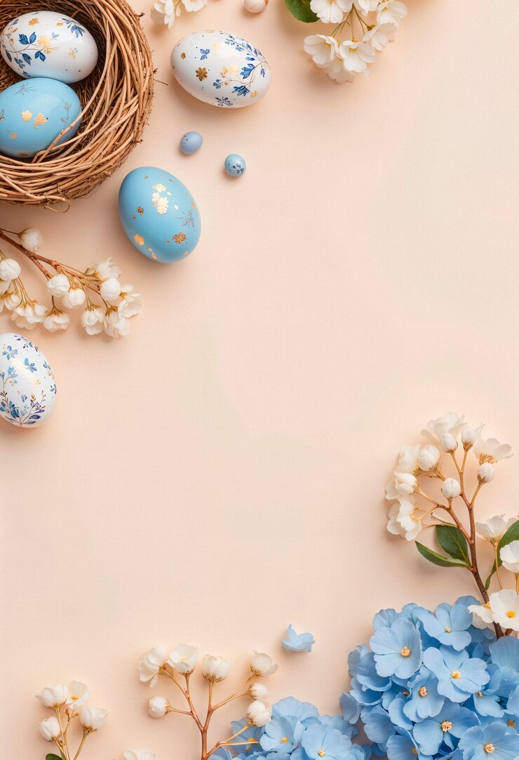 Photo gratuit arrière-plan de pâques avec des œufs et des fleurs