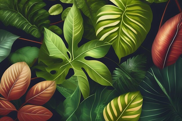 Un arrière-plan de plantes tropicales avec des feuilles et le mot jungle dessus.