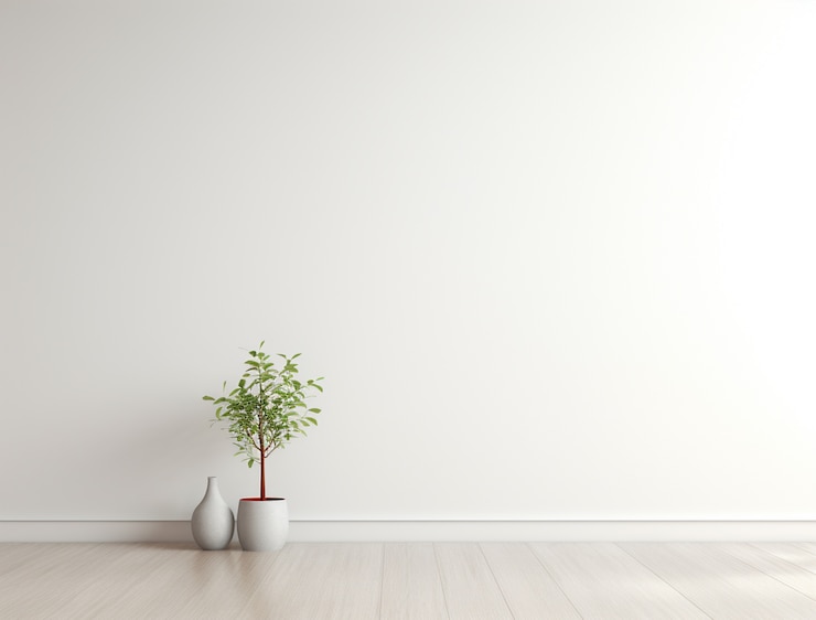 Photo gratuit arrière-plan avec de simples murs blancs et une plante