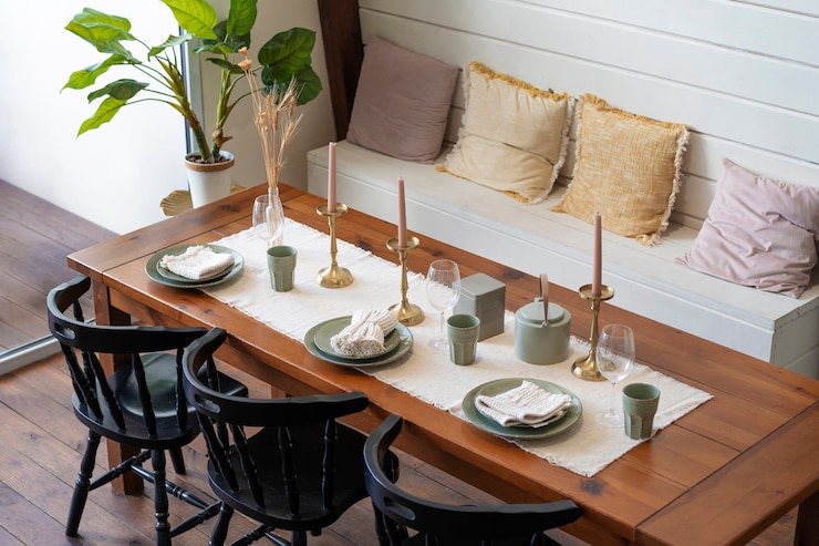 Photo gratuit arrière-plan de table à manger à angle élevé pour les appels de zoom
