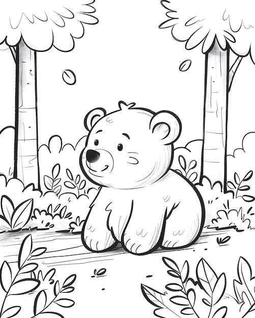 Photo gratuite l'art en ligne monochrome de l'ours illustration de la page de coloration