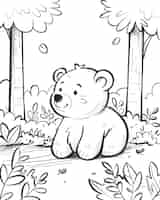 Photo gratuite l'art en ligne monochrome de l'ours illustration de la page de coloration