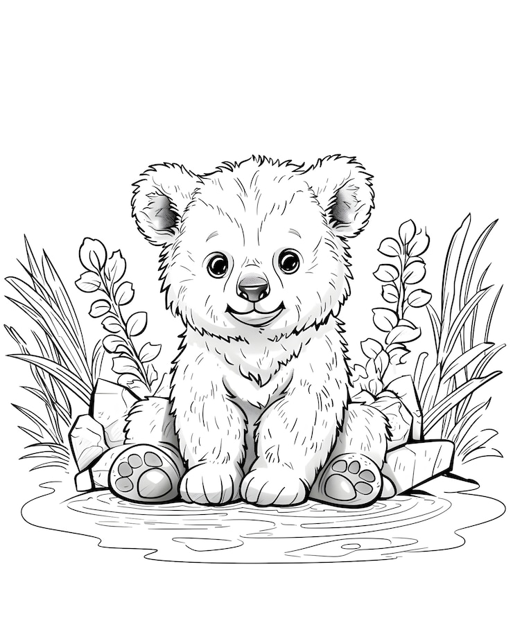 Photo gratuit l'art en ligne monochrome de l'ours illustration de la page de coloration