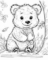 Photo gratuite l'art en ligne monochrome de l'ours illustration de la page de coloration