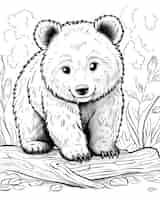 Photo gratuite l'art en ligne monochrome de l'ours illustration de la page de coloration